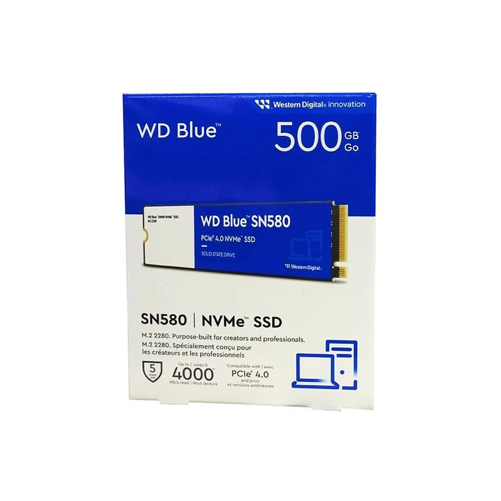 WD Blue SN580, WDS500G3B0E, 500GB, 4000/3600, Gen4, NVMe PCIe M.2,  SSD