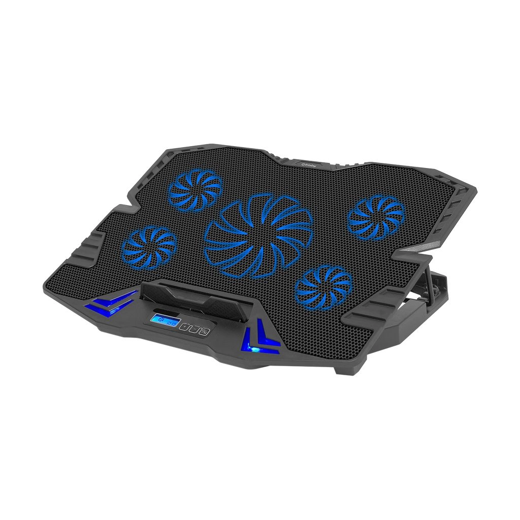 FRISBY FNC-5232ST (1x12,5cm 4x7cm) 5 Fan, 10"-15.6" Gaming Notebook Soğutucu, 5 Kademeli Stand, 3 Farklı Program, Ayarlanabilir Hız, Mavi Ledli (Siyah)