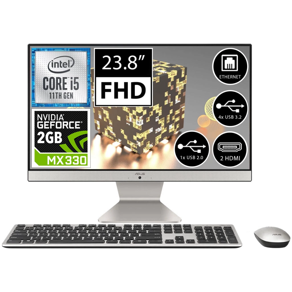 ASUS V241EAK-BA028M, i5-1135G7, 23,8" FHD Ekran, 8Gb DDR4 Ram, 512Gb SSD, 2Gb MX330 Ekran Kartı, Free Dos, All In One PC (Black-Silver)