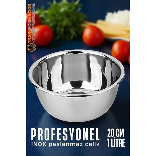 HSNET Inox Kase  - 20 Cm 1 Litre Karıştırma Kabı Profesyonel 304 Paslanmaz Çelik 