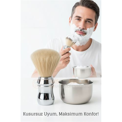 Klasik Tıraş Seti – Krom Parlak Saplı Fırça & 304 Paslanmaz Çelik Tıraş Tası  
