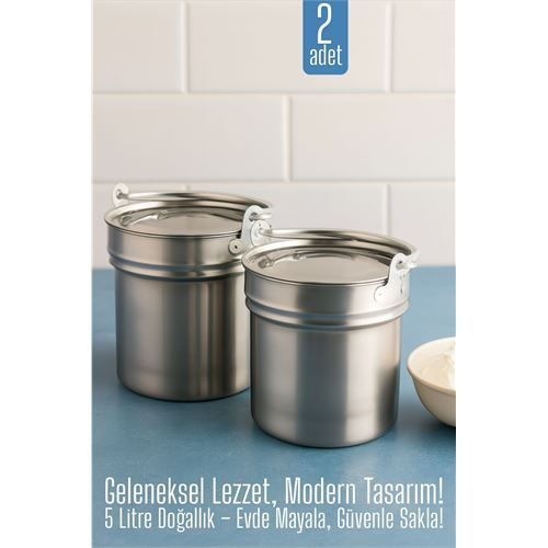 HSNET 2 li Yoğurt Bakracı – Paslanmaz Çelik 5 Litre |  Kapaklı, Hijyenik ve Dayanıklı 