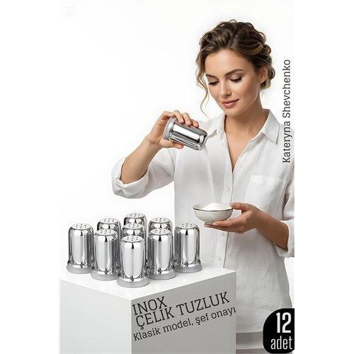 Inox Mini Tuzluk - 12 li SET Paslanmaz Çelik – 6x3,5 cm Şık Sofra Yardımcısı 