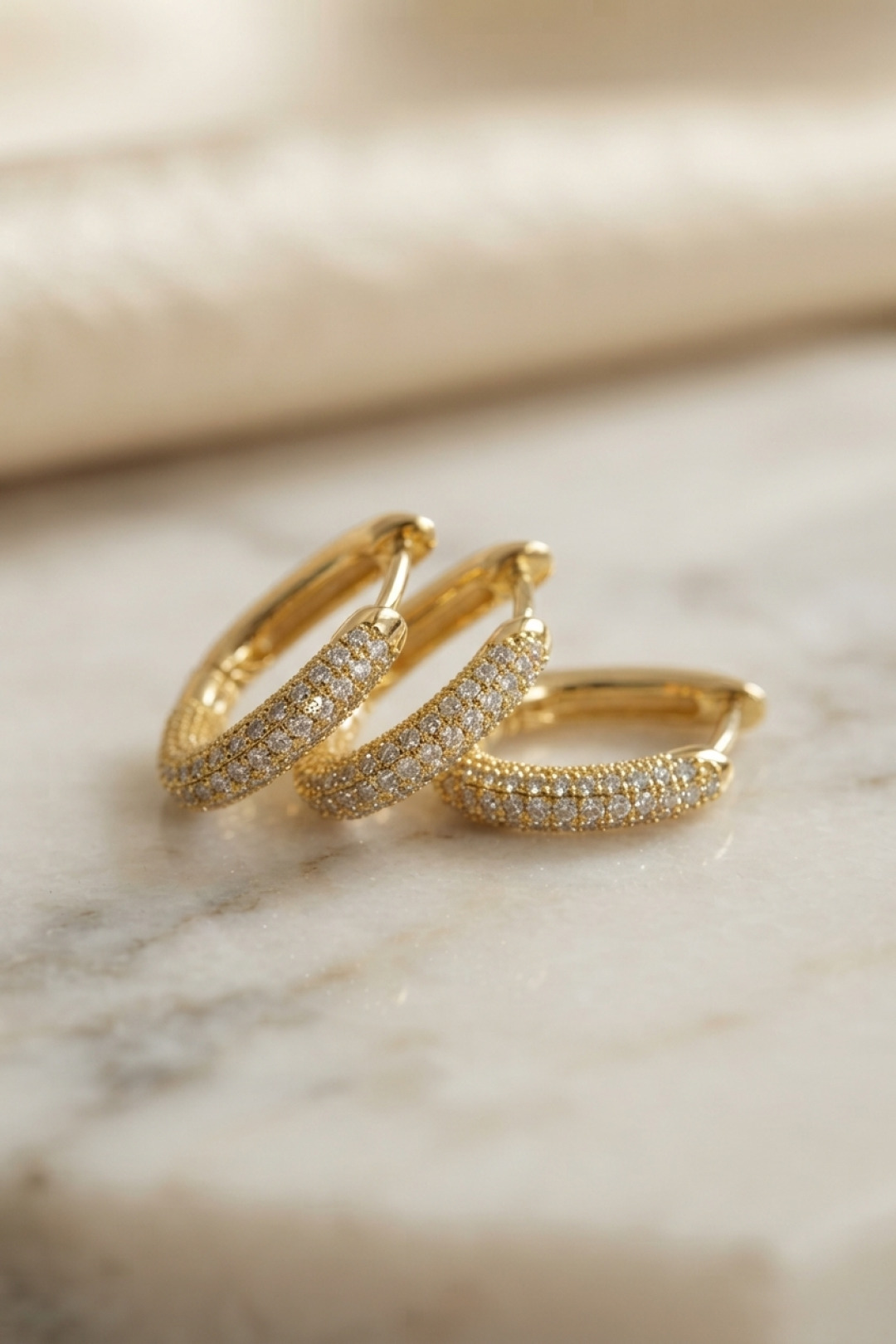 3 lü Set Gold Renk Zirkon Taşlı Kare Halka Küpe 5886