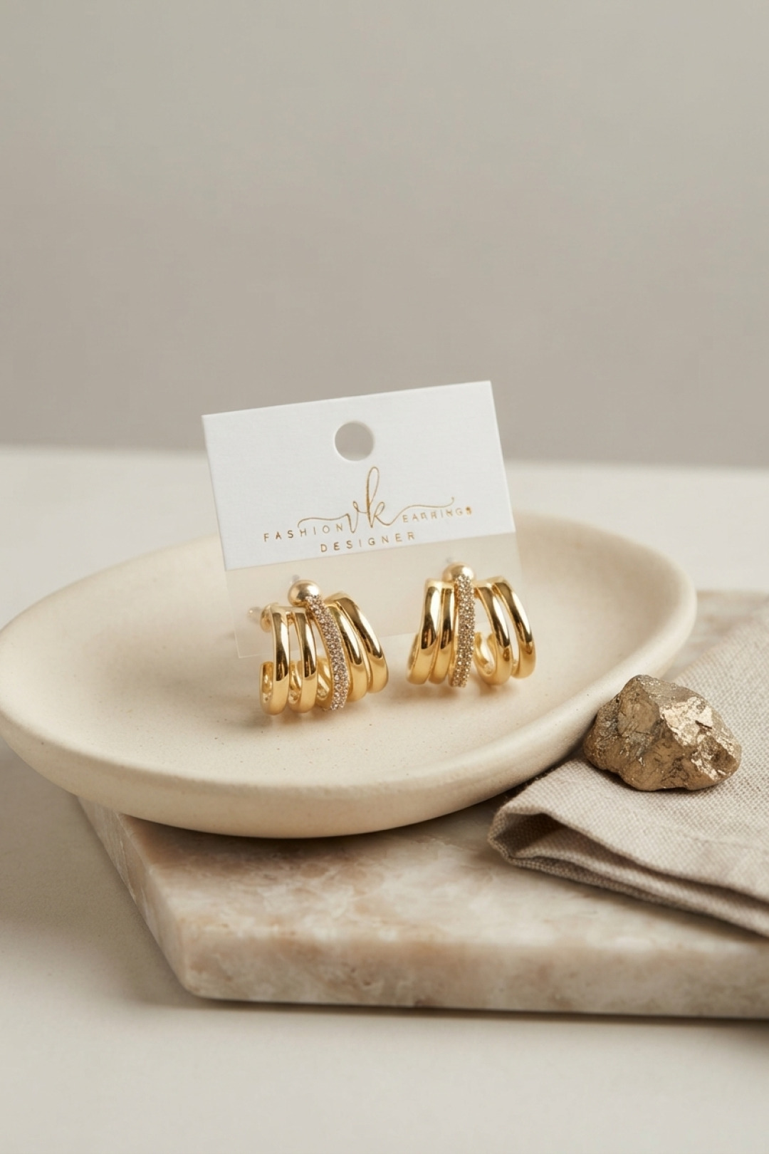Gold Renk Pirinç Kafes Model Halka Küpe 5886