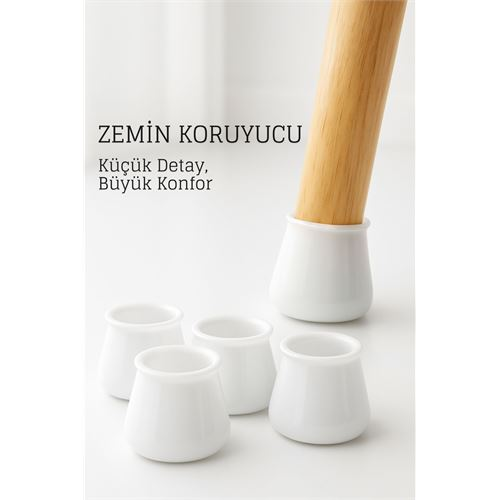 Silikonlu Sandalye Ayak Koruyucu – Sessiz ve Çiziksiz Kullanım, 4’lü Set BEYAZ 