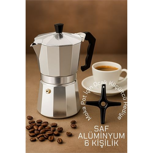 HSNET Klasik Italyan Moka Pot - 6061 Saf Alüminyum  Profesyonel Moka Pot - 6 kişilik 
