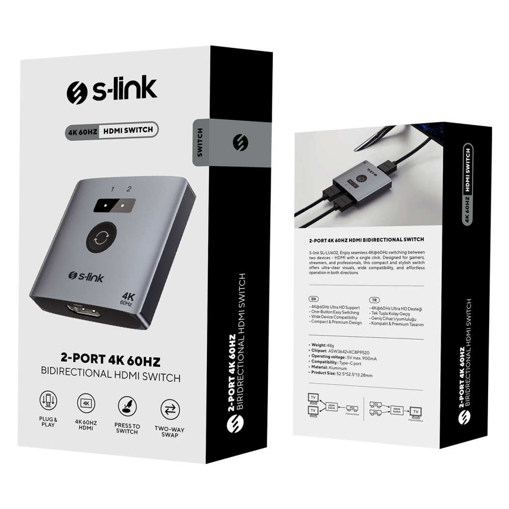 S-LINK SL-LU602 2xHDMI 4K 60Hz Monitör Çoklayıcı (1PC-2Monitör veya 2PC- 1Monitör) Çift Yönlü Switch(1923) 5