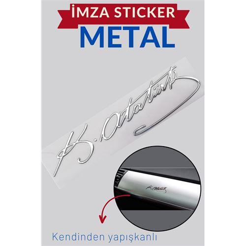 Metal 8.5 Cm Atatürk İmzası Sticker 