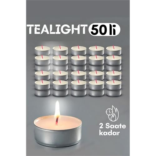 HSNET Tealight Mum 50 Adet - Kokusuz Dekoratif Mum 