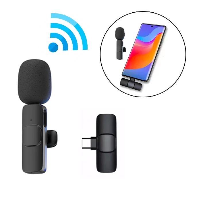 Ally K8 Lightning iPhone Tak Konuş Wireless Kablosuz Mini Yaka Mikrofonu Canlı Yayın Mikrofonu-(1903)