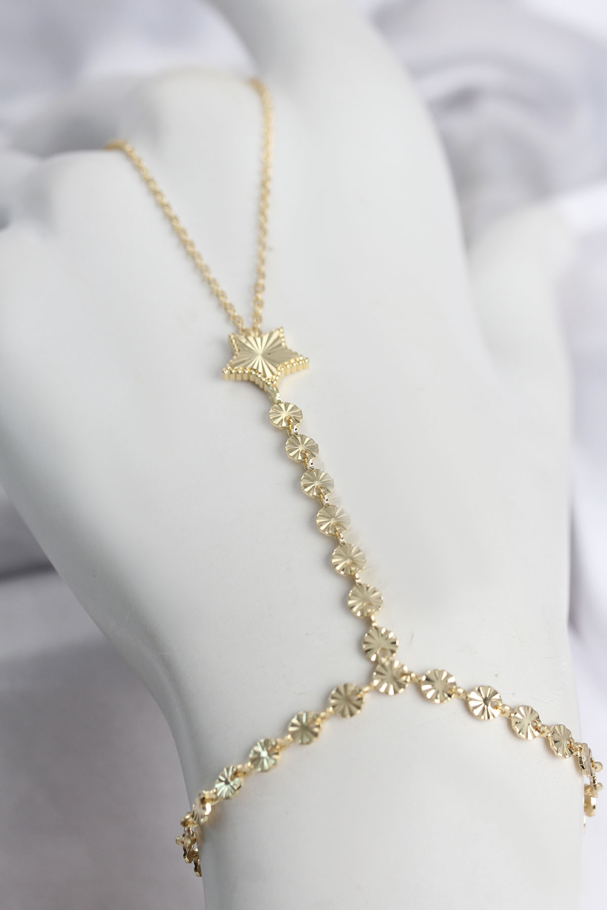 Gold Renk Pirinç Lazerli Yıldız Model Zirkon Taşlı Şahmeran 5886