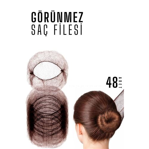 Saç Topuz Filesi Topuz Sabitleyici File Eastik Topuz Ağı Hostes Saç Filesi KAHVE 48Lİ  