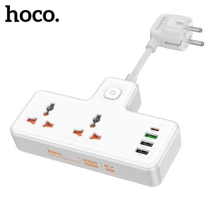 HOCO AC11A 2500W 2 Priz + 3 USB + 30W Type-C Multifonksiyonel Priz Çoğaltıcı Şarj Aleti-(1903)