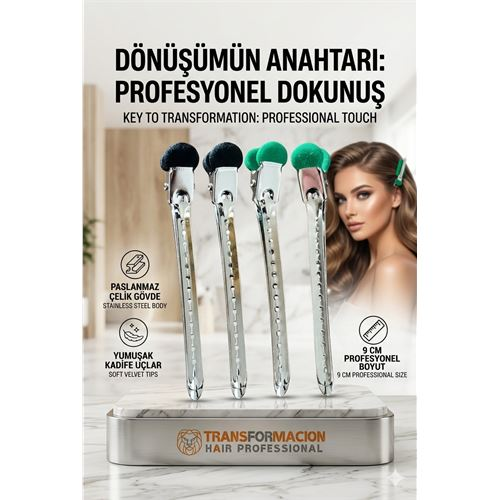  Kadife Uçlu, Paslanmaz Çelik Profesyonel Saç Ayırma Pens Toka 723022