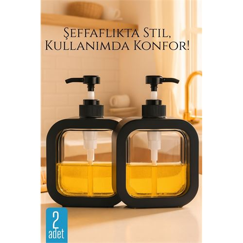 HSNET  Pompalı Dispenser Sabunluk Seti – Şeffaf Gövde, Modern Tasarım | Sıvı Sabun, Şampuan, Losyon İçin 