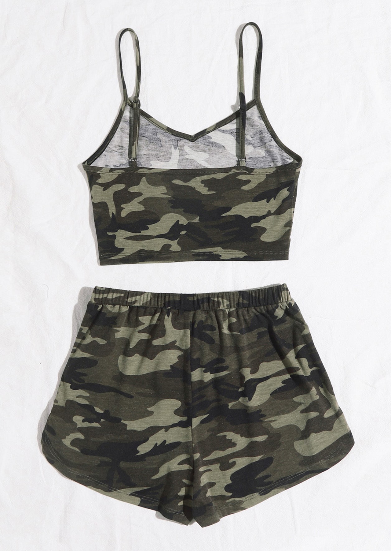 Kadın Kamuflaj Desenli Askılı Crop Top ve Şortlu Gecelik Takım H110440