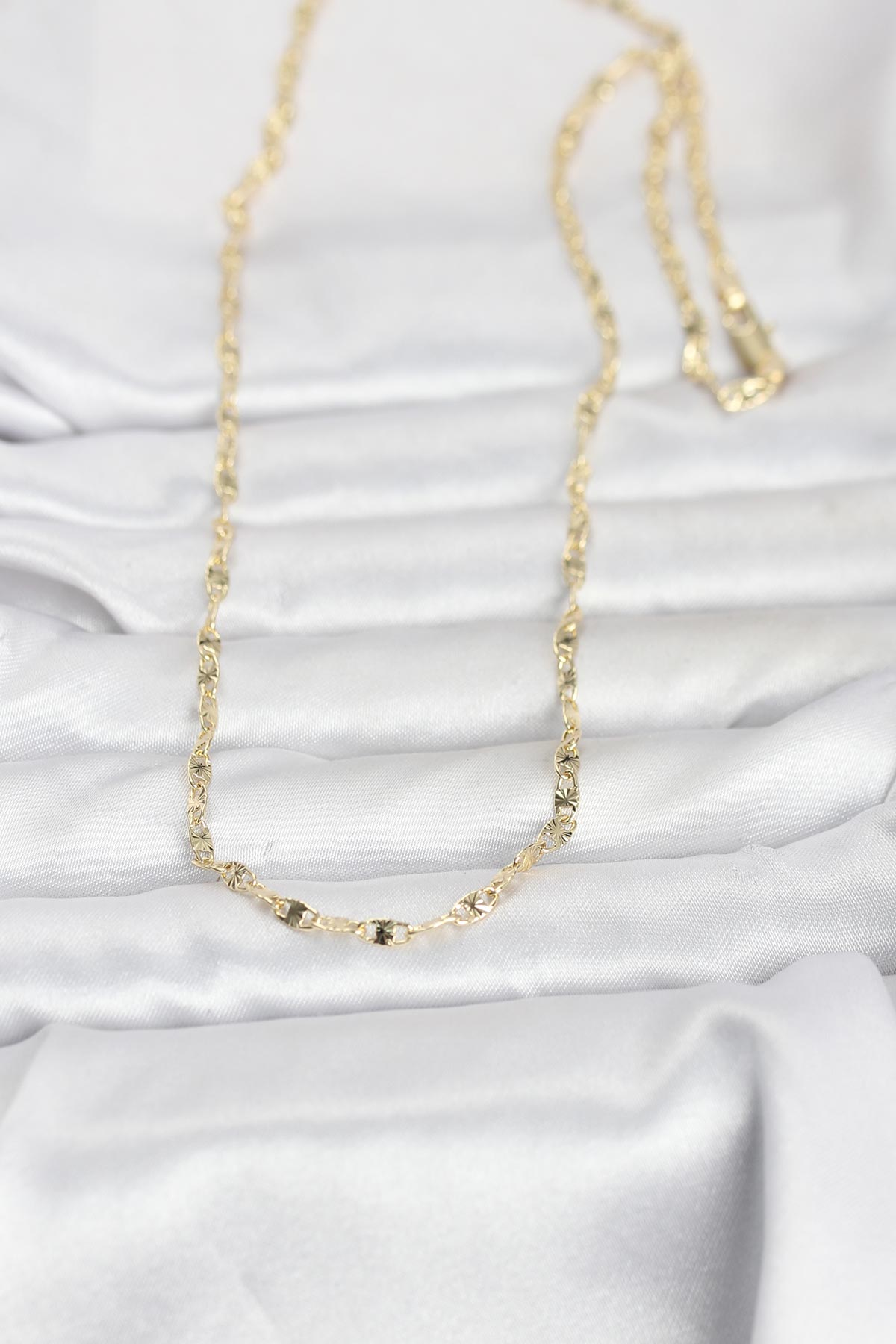 CM 14K Gold Renk Lazerli Gemici Zincir Model 60 cm Kadın Kolye 5886