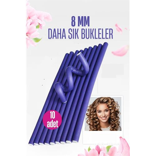 HSNET Sosis Latex Bigudi - Isısız Saç Bigudisi - 10 Adet 8 mm 