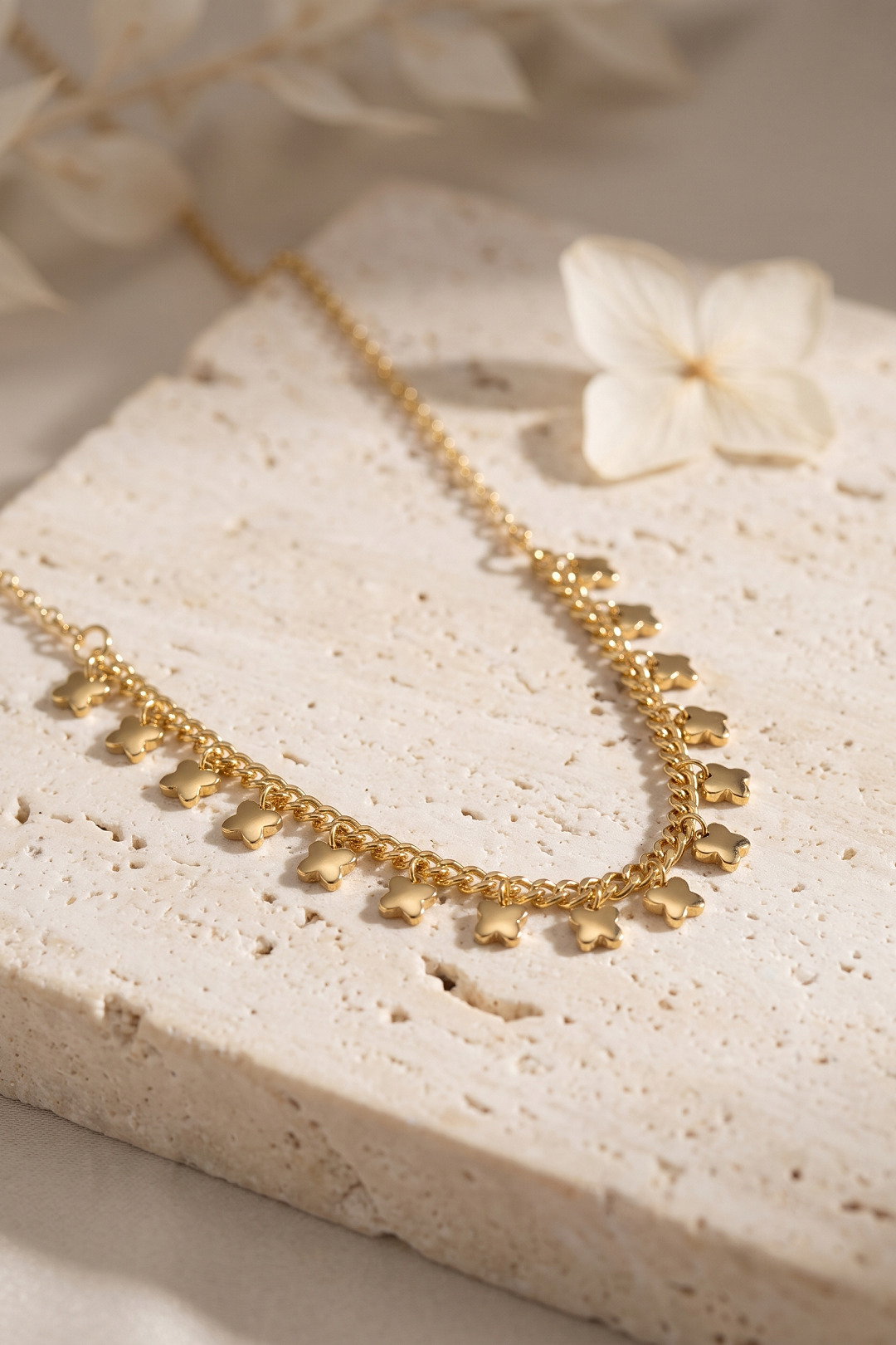 Gold Pirinç Yonca Model Kadın Kolye 5886