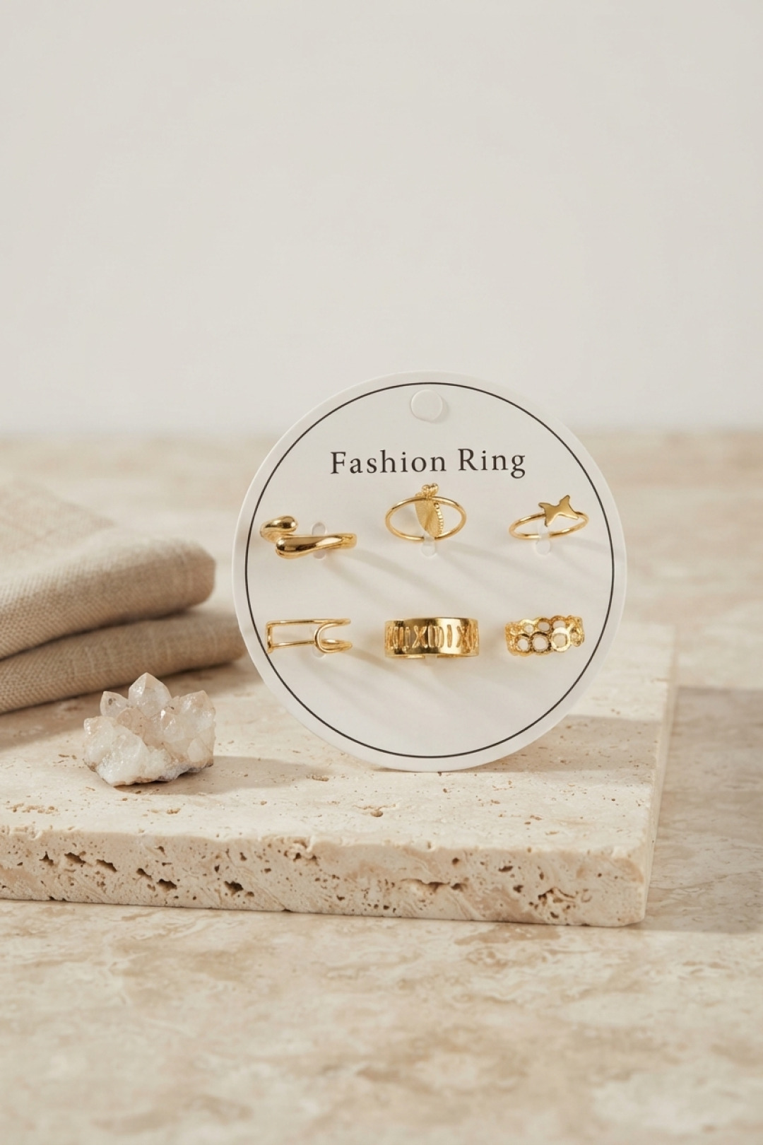 Gold Renk Pirinç Bohem Detaylı 6'lı Yüzük Seti BYK4309 5886