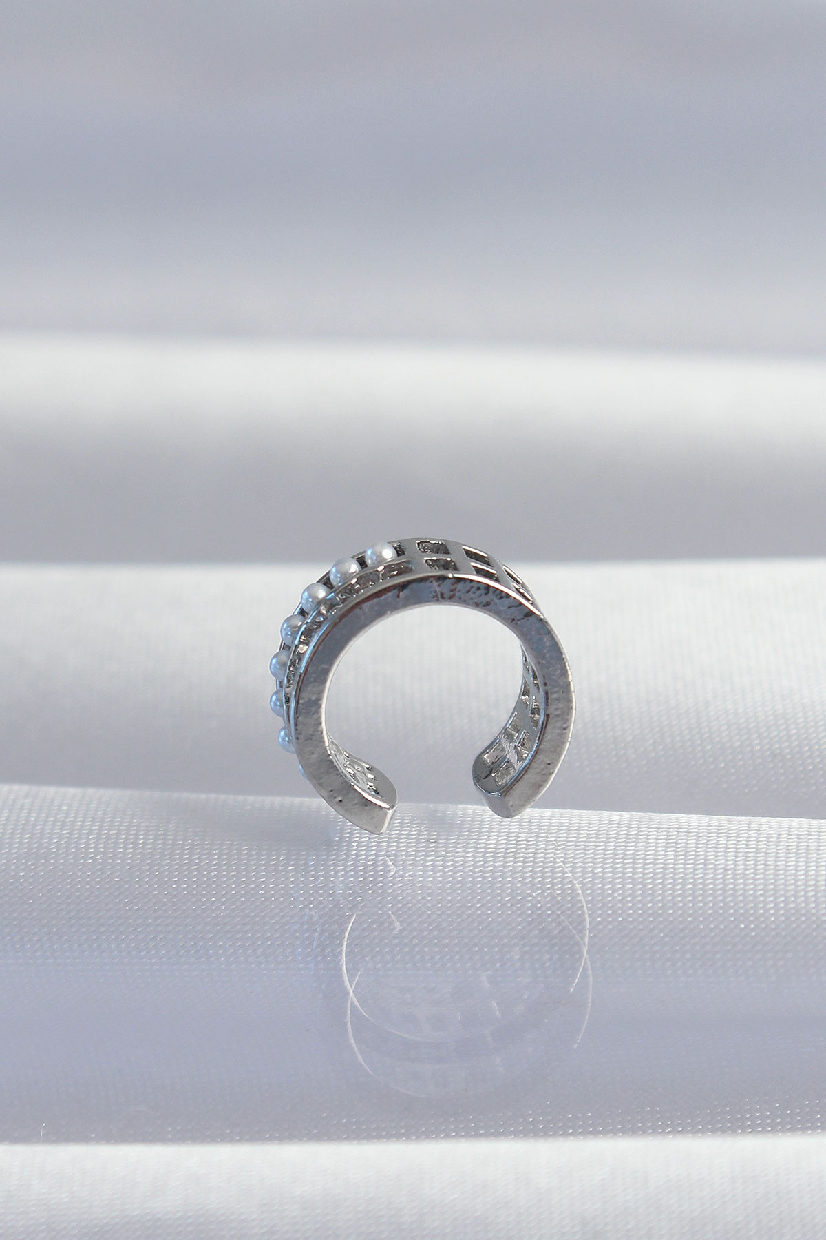 Pirinç Gümüş Renk İncili Baget Taşlı Earcuff Küpe 5886