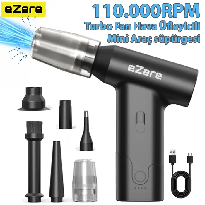 EZERE J02 Çift fonksiyonlu mini Araç süpürgesi & Turbo Fan Hava üfleyici-(1903)