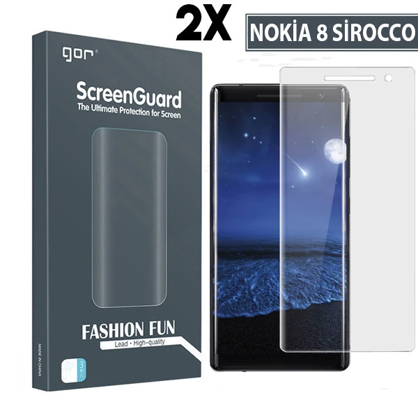 Gor Nokia 8 Sirocco 3d Kavisli Full Darbe Emici Ekran Koruyucu 2 Adet Set-(1903)