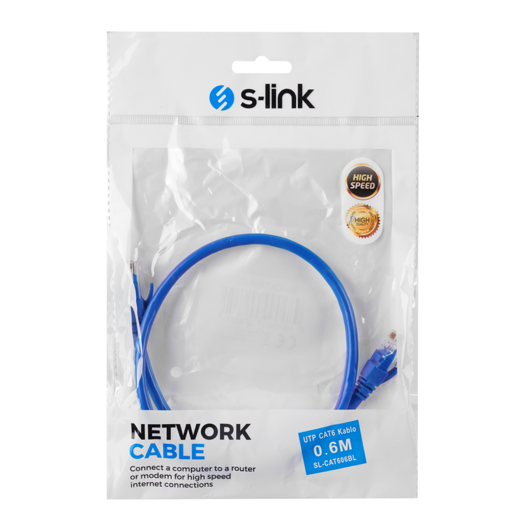 S-LINK SL-CAT606BL CAT6 Patch 60CM Kablo (Mavi)(1923)