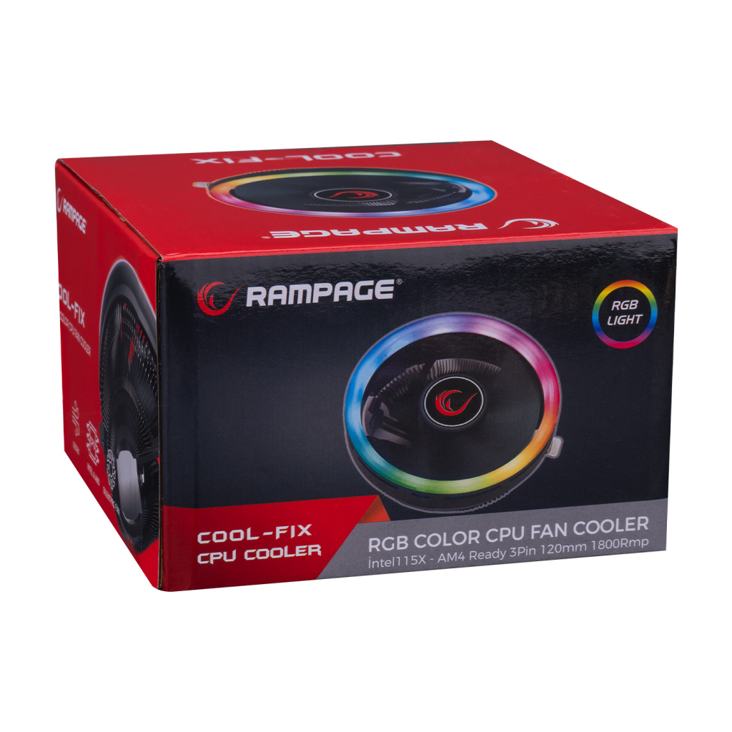 RAMPAGE COOL-FIX RM-C01 12cm 1800RPM RGB CPU Hava Soğutma (AMD AM4 ve INTEL Tüm İşlemcilere Uyumlu)(1923)