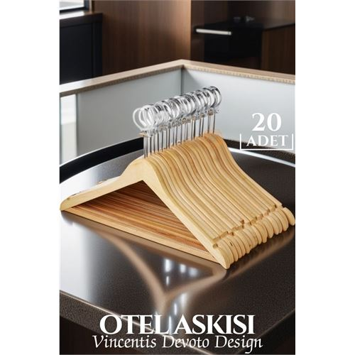 HSNET Otel Tip Askı 20 li Set Ahşap Vincentis Devoto Design 