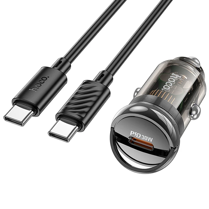 HOCO Z53 Sight Single PD30W Type-C Girişli Araç Çakmaklık Hızlı Şarj Aleti + Type-C to Type-C Kablo-(1903)