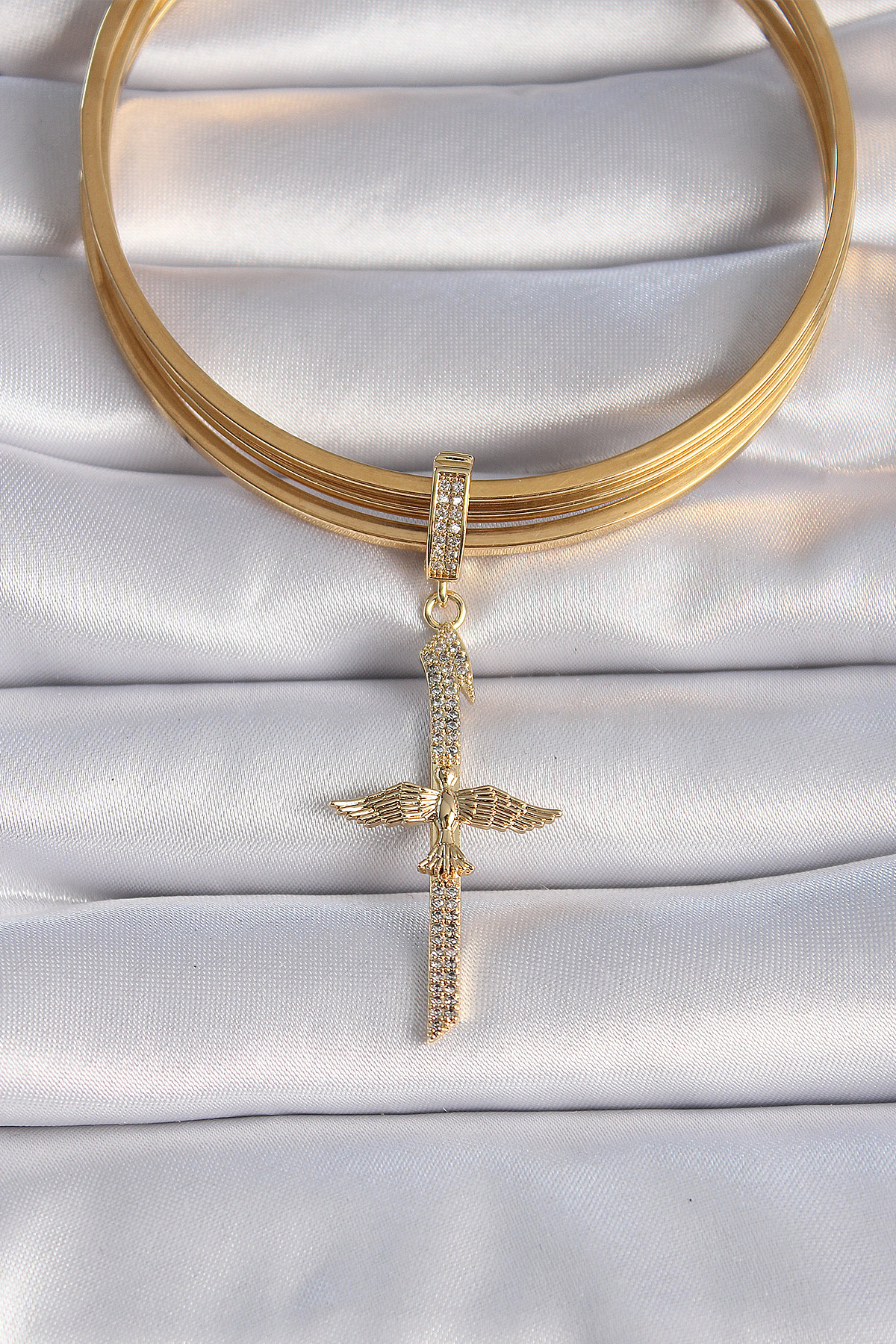 Pirinç Gold Renk Zirkon Taş Detaylı Elif Model Anka Kuşu Figür Ajda Charm 5886