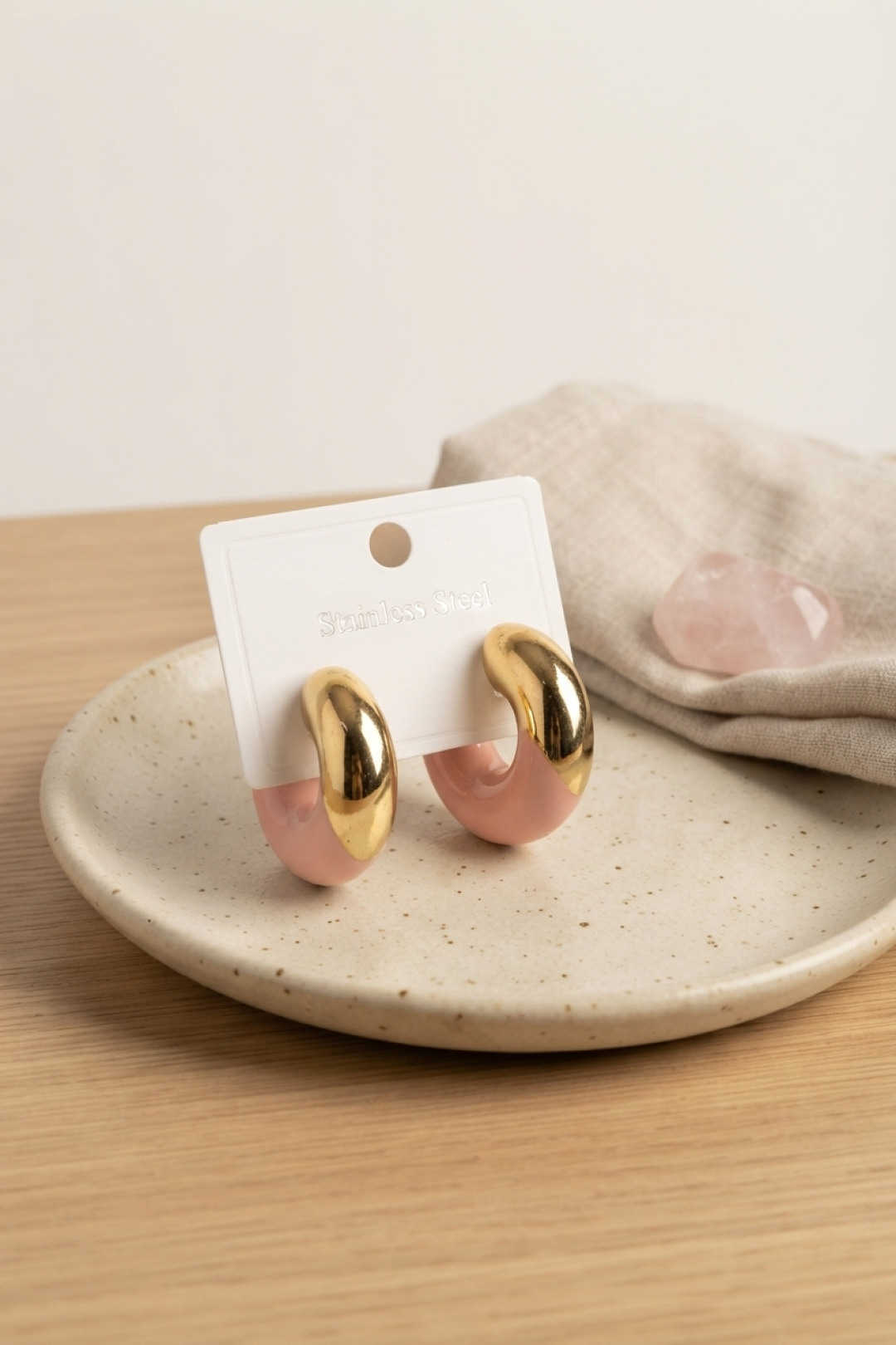 316L Çelik Gold Renk Pembe Halka Model Kadın Küpe 5886