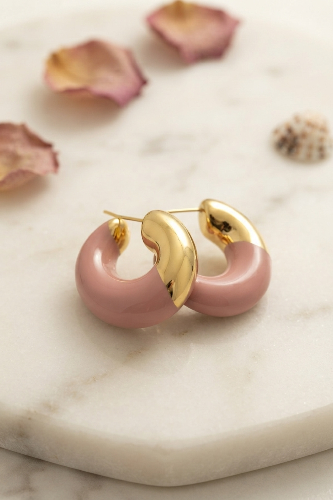316L Çelik Gold Renk Pembe Halka Model Kadın Küpe 5886