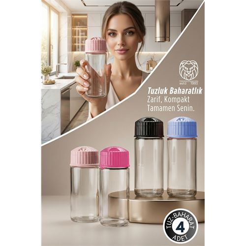 Francesca 4’lü Cam 14,5 cm Baharatlık ve Tuzluk Seti - Kristal Cam Gövdeli Modern Mutfak Seti 722872