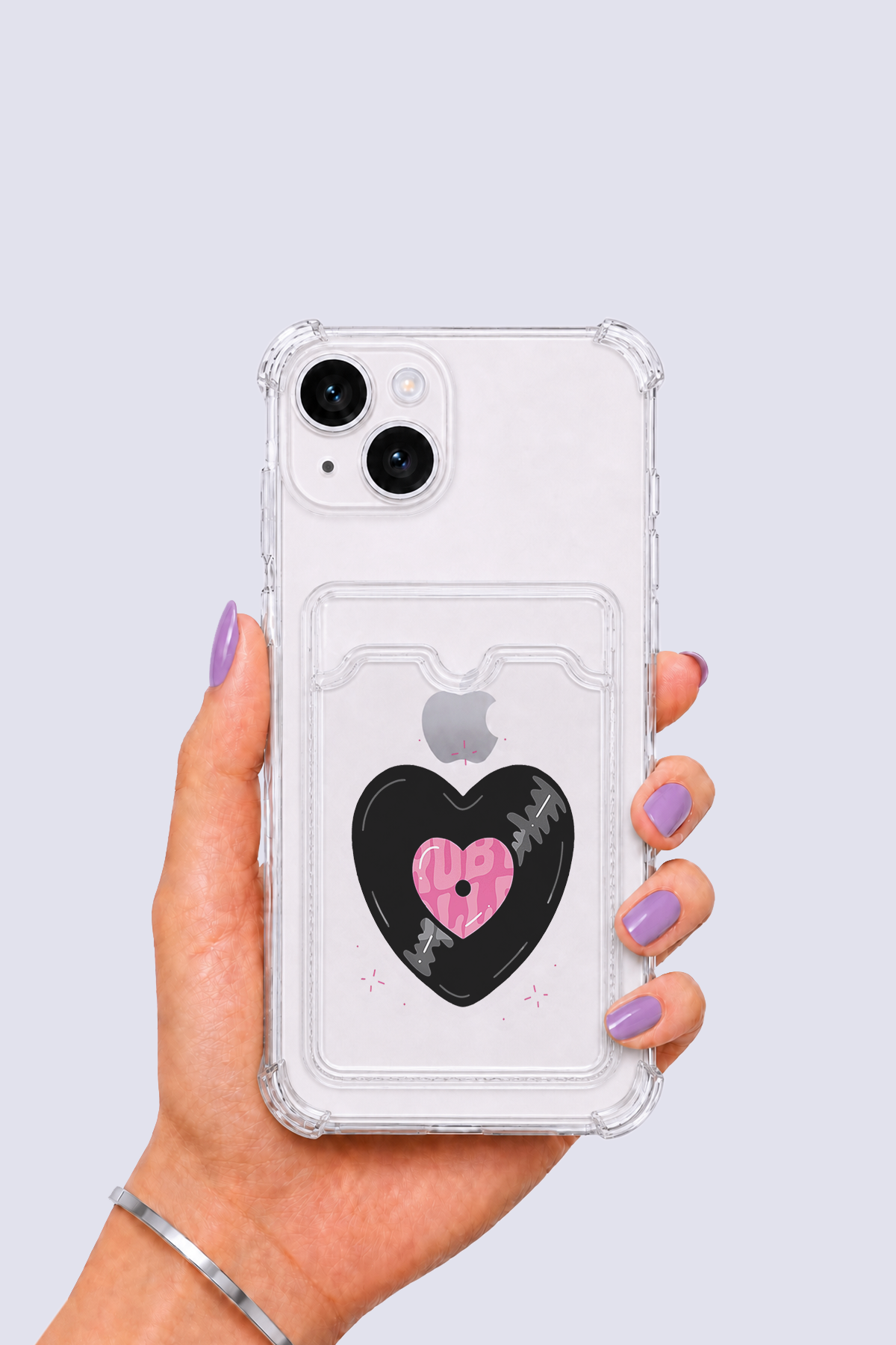 iPhone 15 Kartlıklı Vinly Desenli Kılıf