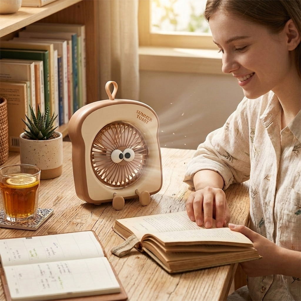 ASONIC AFN29 KAHVERENGİ 3 Kademeli Hız Masaüstü Kullanım Taşınabilir Dahili 500mAh Bataryalı USB Şarj Girişli Vantilatör(1923)