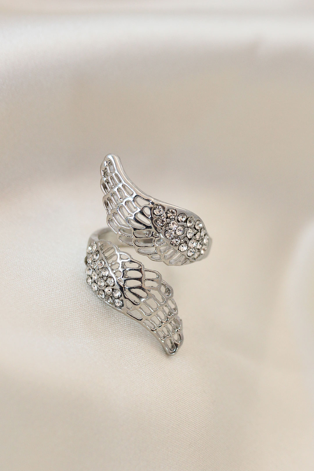 Ayarlamalı Silver Renk Metal Zirkon Taşlı Kanat Yüzük 5886