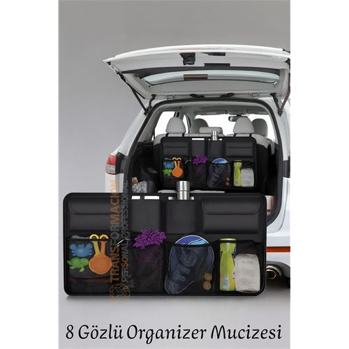 8 Gözlü Araç Koltuk Arkası Organizer – Güçlü Tokalı, Cırtlı, Ayarlanabilir Tasarım 