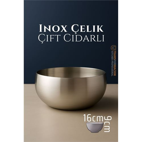 HSNET Çift Cidarlı Kase - Inox Çelik Kase 16 cm 