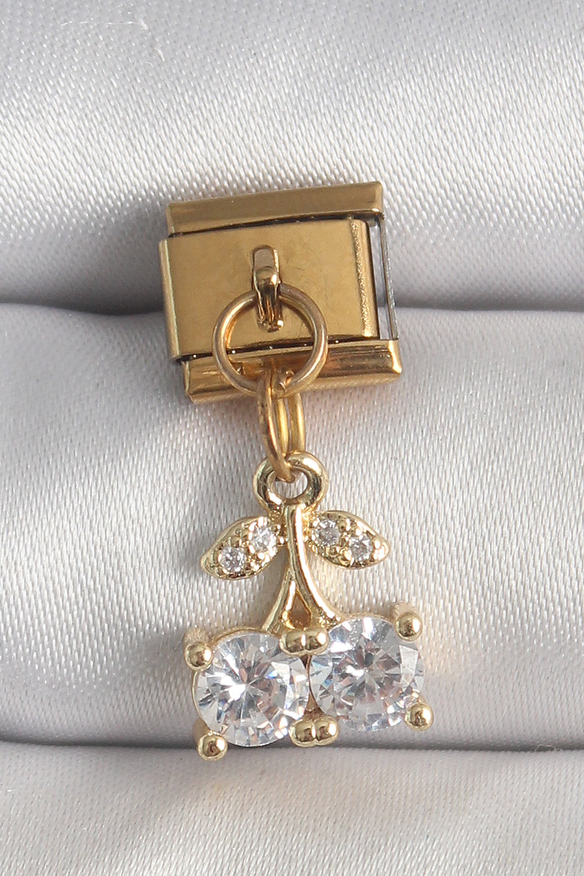 316L Çelik Gold Renk Sallantı Zirkon Taşlı Kiraz Model Nomination Charm 5886