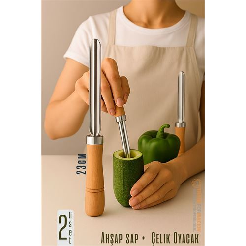HSNET Oyacak - 2 Lİ SET Dolmalık Kabak ve Biber Patlıcan Oyacağı 304 Paslanmaz Çelik 