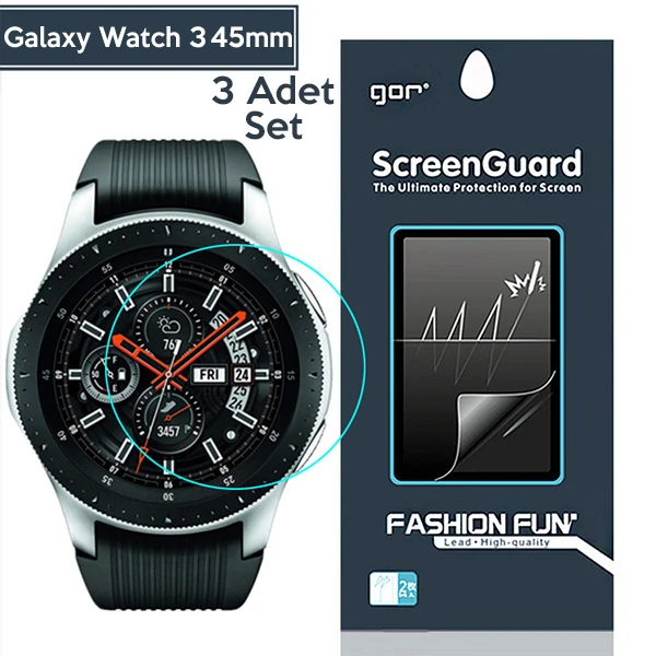 Gor Sm Galaxy Watch 3 45mm Darbe Emici Ekran Koruyucu 3 Adet Set-(1903)