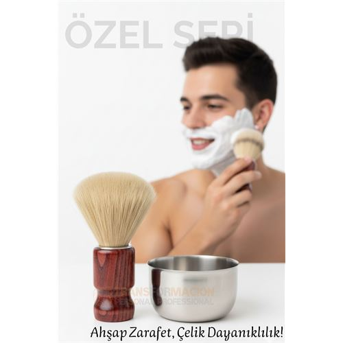 Klasik Tıraş Seti – Ahşap Saplı Fırça & 304 Paslanmaz Çelik Tıraş Tası  