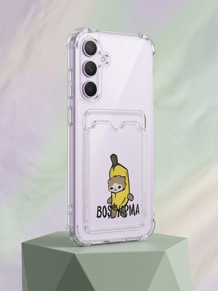 Samsung Galaxy A56 Boş Yapma Muz Detaylı Kart Bölmeli Şeffaf Telefon Kılıfı
