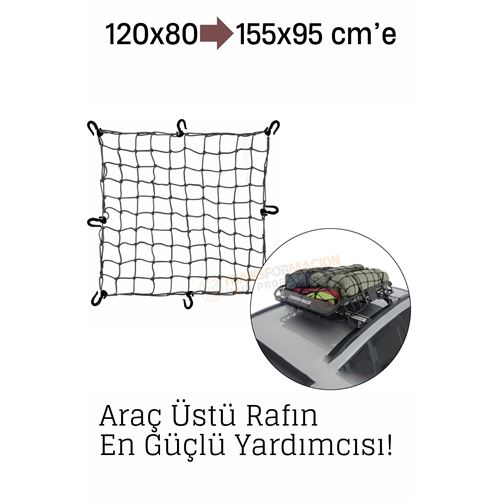 Elastik Bagaj Filesi 120x80 cm – 155x95 cm’e Kadar Genişler | Araç Üstü, Kamp ve Seyahat İçin 