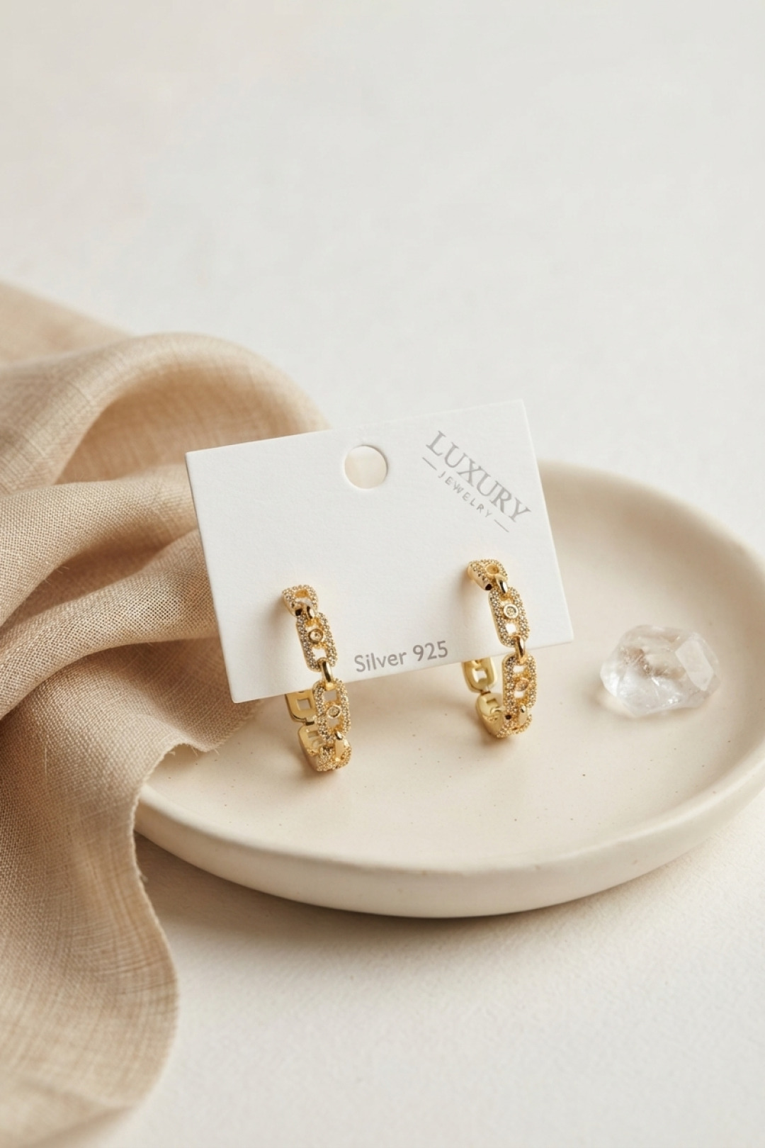 Gold Renk Zirkon Taşlı Messika Model Halka Kadın Küpe 5886