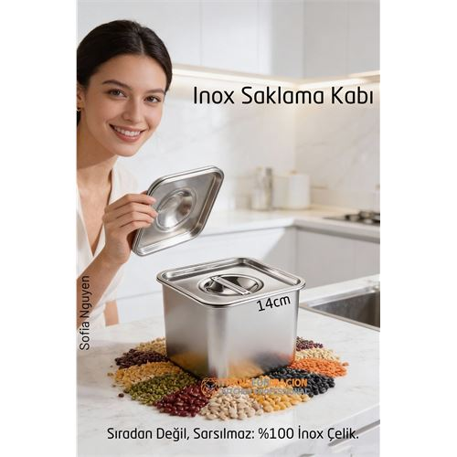 Premium Inox Saklama Kabı - Hava Sızdırmaz Mutfak Düzenleyici 14x11 cm 304 Paslanmaz Çelik 