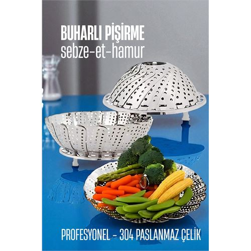 HSNET Sebze Pişirme Sepeti - Buharda Pişirme Haşlama Aparatı Paslanmaz Çelik 